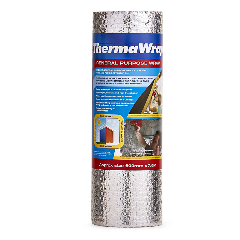 Product image for YBS Reflective membrane Silver Bubble insulation roll, (L)7.5m (W)0.6m (T)3.5mm