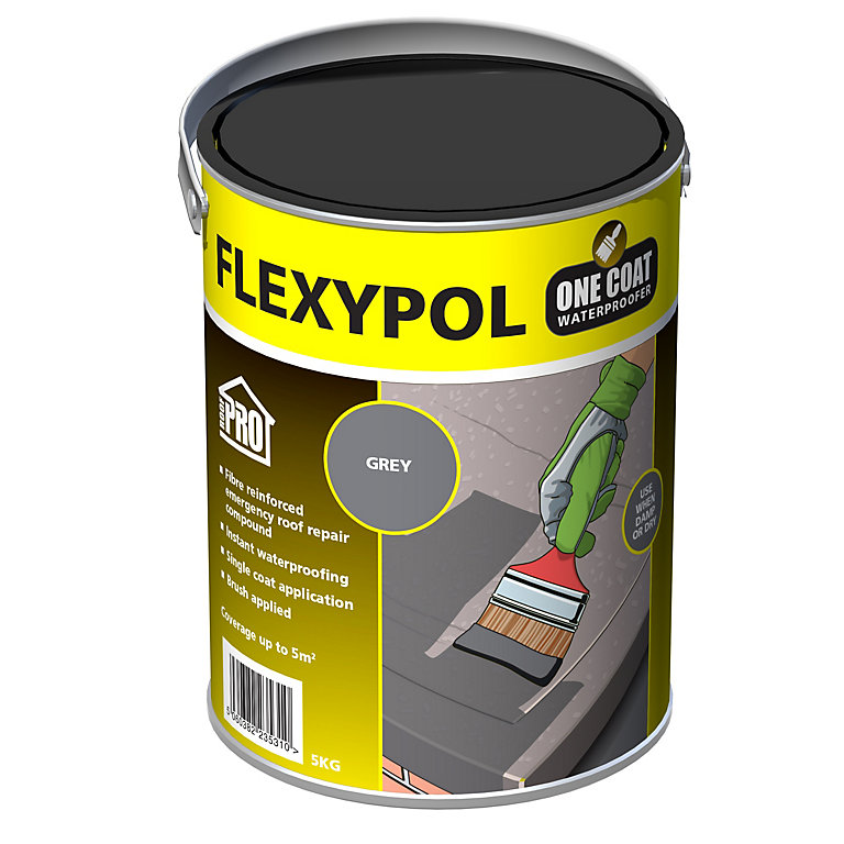 Product image for Roof Pro Flexypol One Coat Grey Roofing waterproofer, 5L