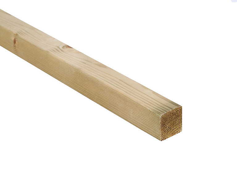 Image of Treated Planed Round edge Treated Whitewood spruce Timber (L)2.4m (W)38mm (T)38mm, Pack of 8