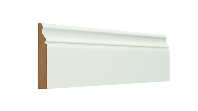 Product image for GoodHome Fully finished White MDF Ogee Skirting board (L)2.4m (W)119mm (T)18mm