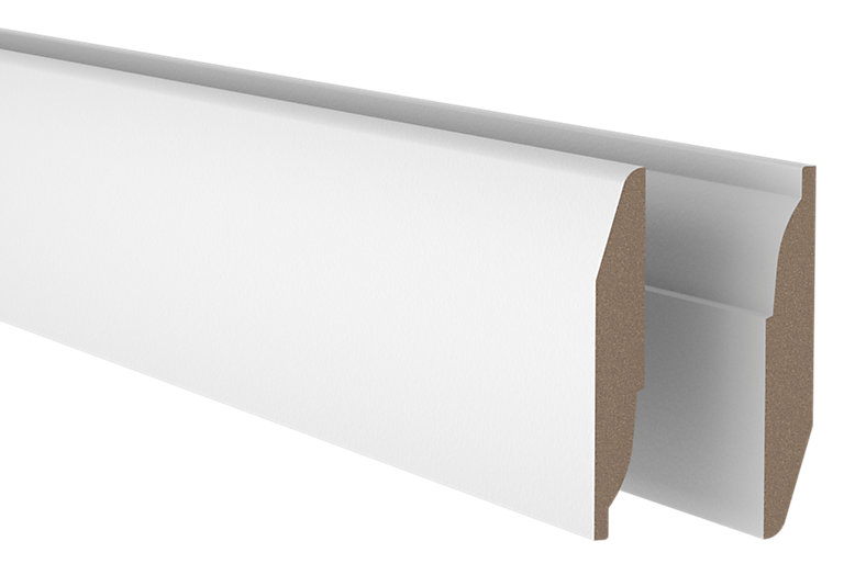 Product image for GoodHome Fully finished White MDF Chamfered & ovolo Skirting board (L)2.4m (T)14.5mm