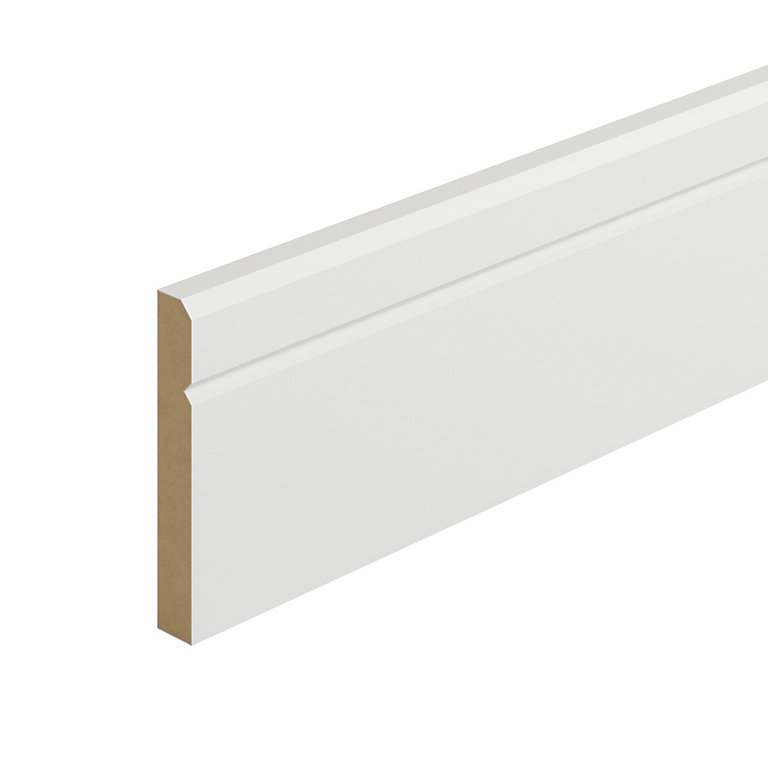 Product image for Metsä Wood Primed White MDF Bevelled Skirting board (L)2.4m (W)119mm (T)18mm, Pack of 4