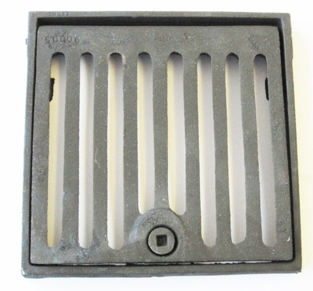 Product image for 229mm X 229mm X 25mm Gully Grating Square Grid Hinged And Locking Frame Black Coated
