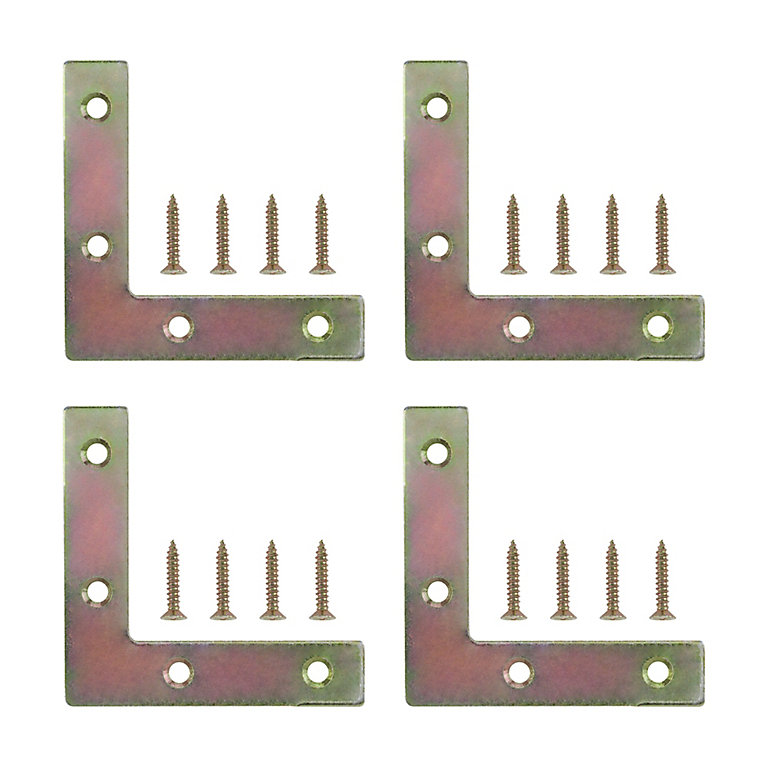 Product image for Gold effect Steel Corner plate (L)75mm (W)75mm, Pack of 4