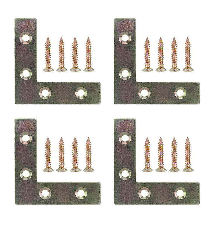 Product image for Gold effect Steel Corner plate (L)50mm (W)50mm, Pack of 4