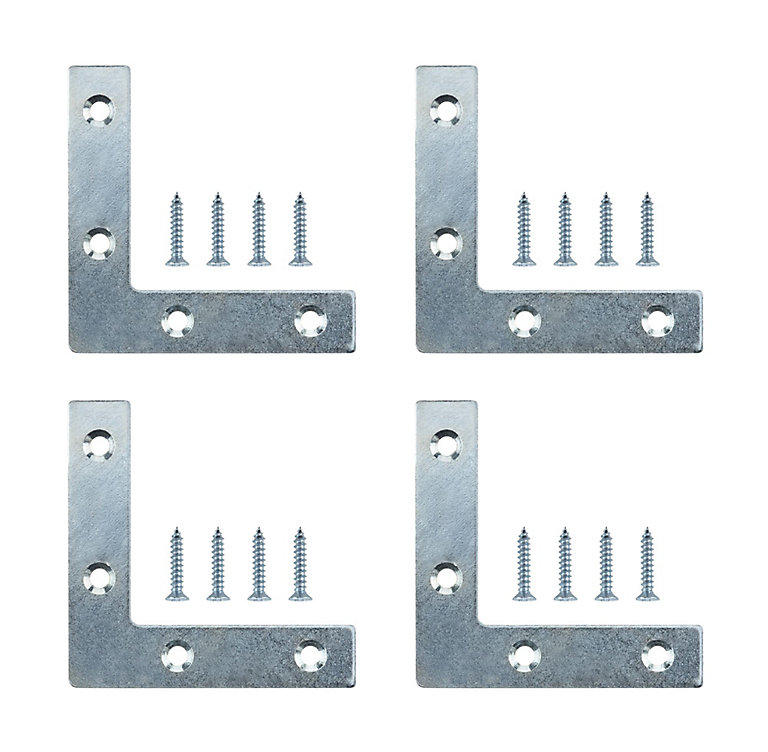 Product image for Silver effect Steel Corner plate (L)75mm (W)75mm, Pack of 4