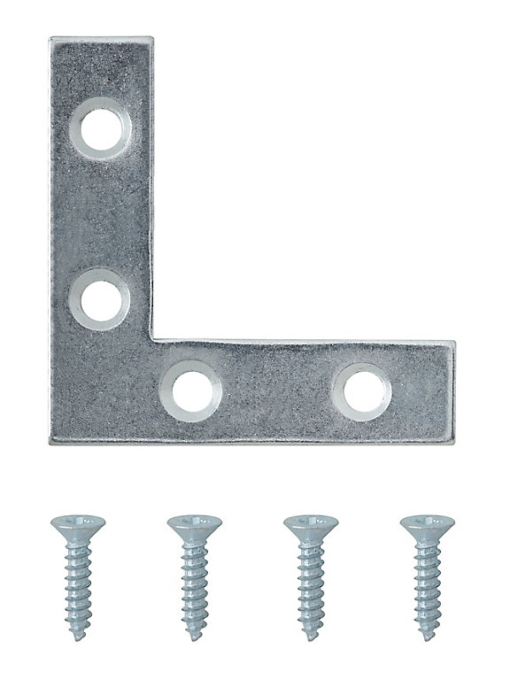Product image for Silver effect Steel Corner plate (L)50mm (W)50mm, Pack of 4