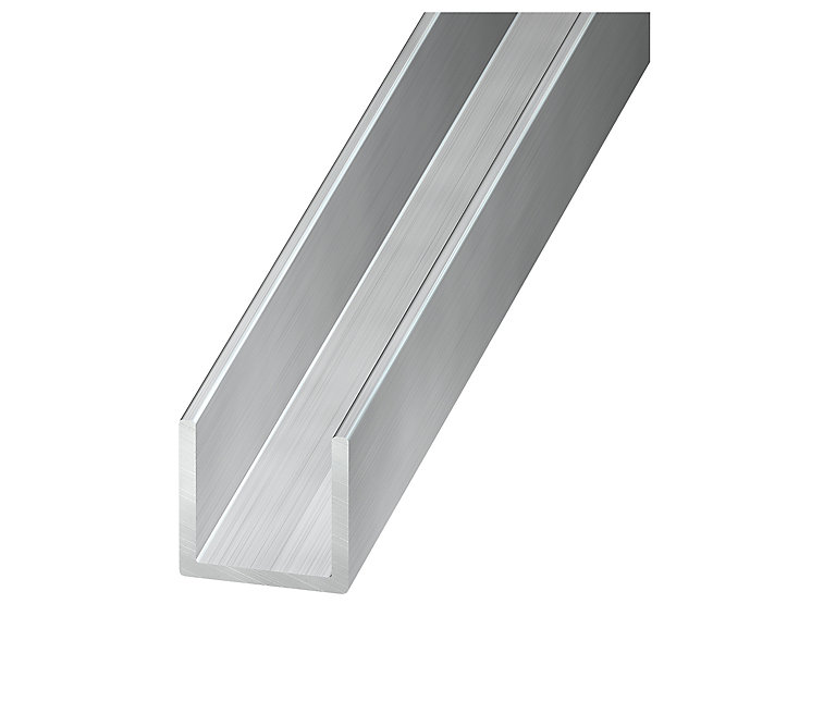 Product image for Silver effect Aluminium Unequal U-shaped Angle profile, (L)2.5m (W)15mm