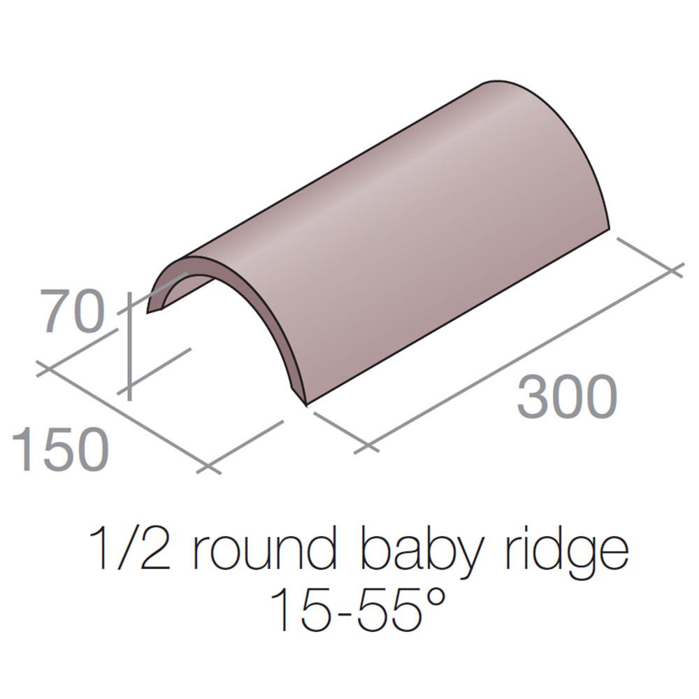 Product image for Marley Half Round Baby Ridge Tile Concrete Old English Dark Red 300mm X 150mm