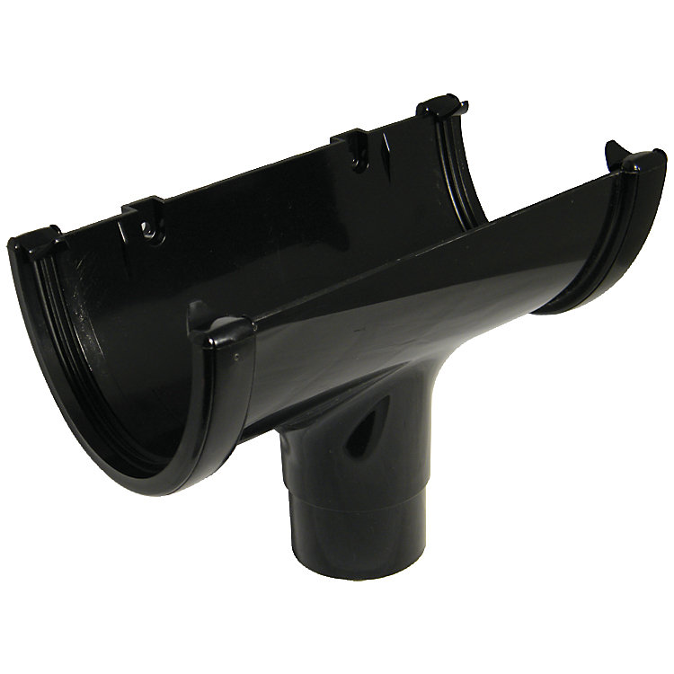 Product image for FloPlast Hi-cap Black Half round Running Gutter outlet, (L)142mm (Dia)115mm