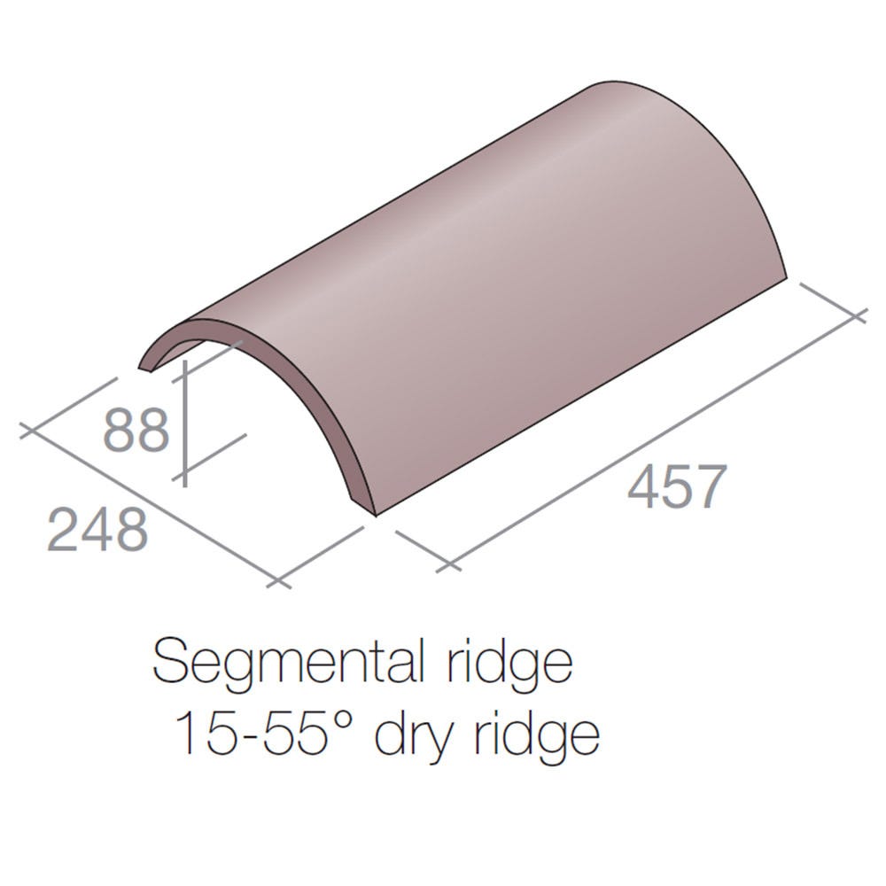 Product image for Marley Segmental Half Round Ridge Tile Concrete Old English Dark Red 457mm X 248mm