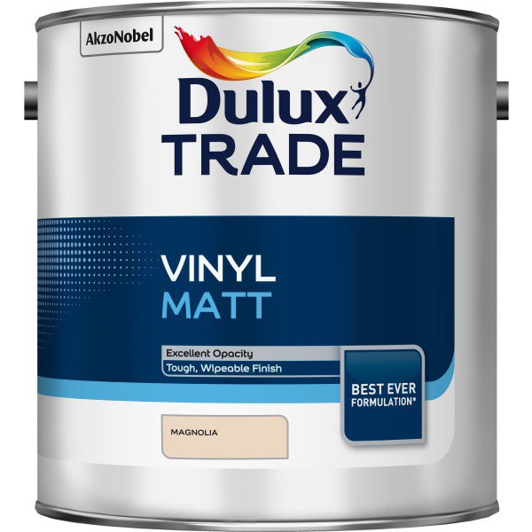 Image of Dulux Trade Vinyl Matt Paint Magnolia 2.5ltr