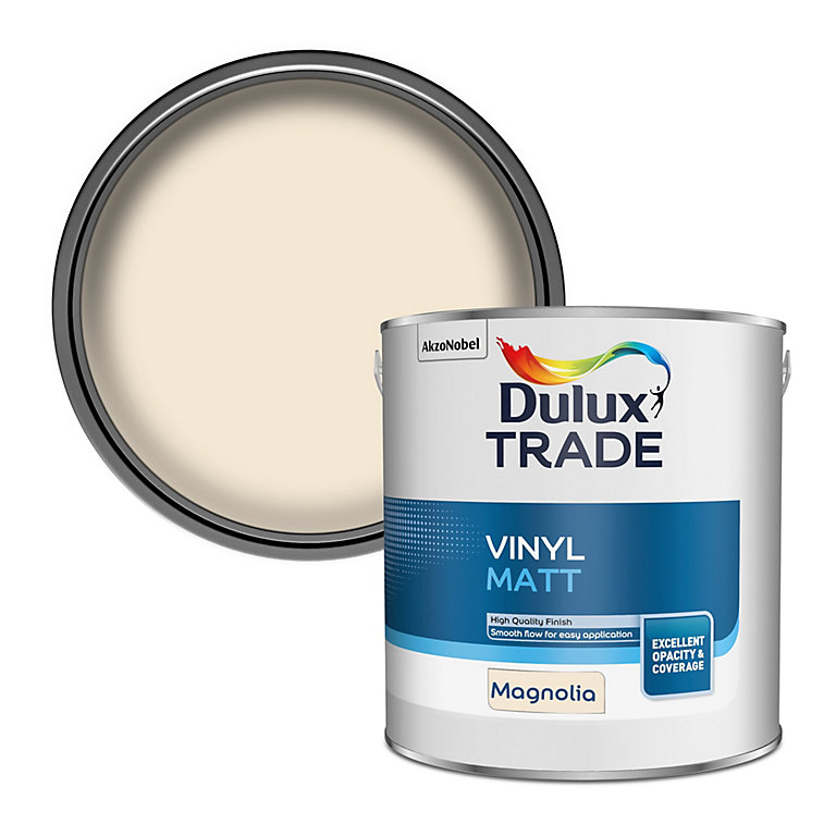 Product image for Dulux Trade Vinyl Matt Paint Magnolia 2.5ltr