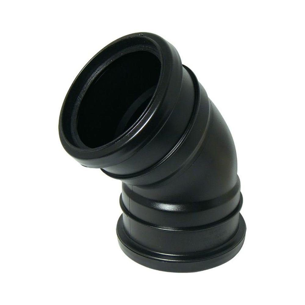 Product image for 110mm Floplast Solvent Soil 135° (45°) Bend Double Socket Black