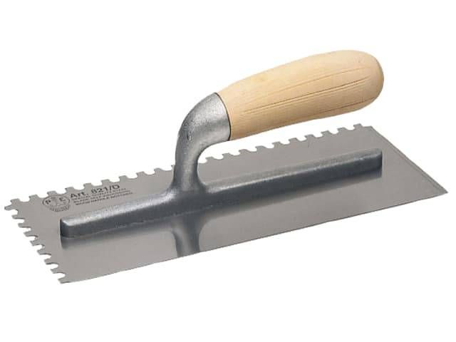 Product image for Adhesive Trowel Serrated Edge 6mm Wooden Handle 280mm X 120mm