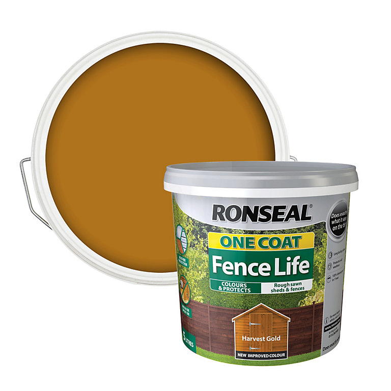 Product image for Ronseal One Coat Fence Life Harvest gold Matt Exterior Wood paint, 5L Tub