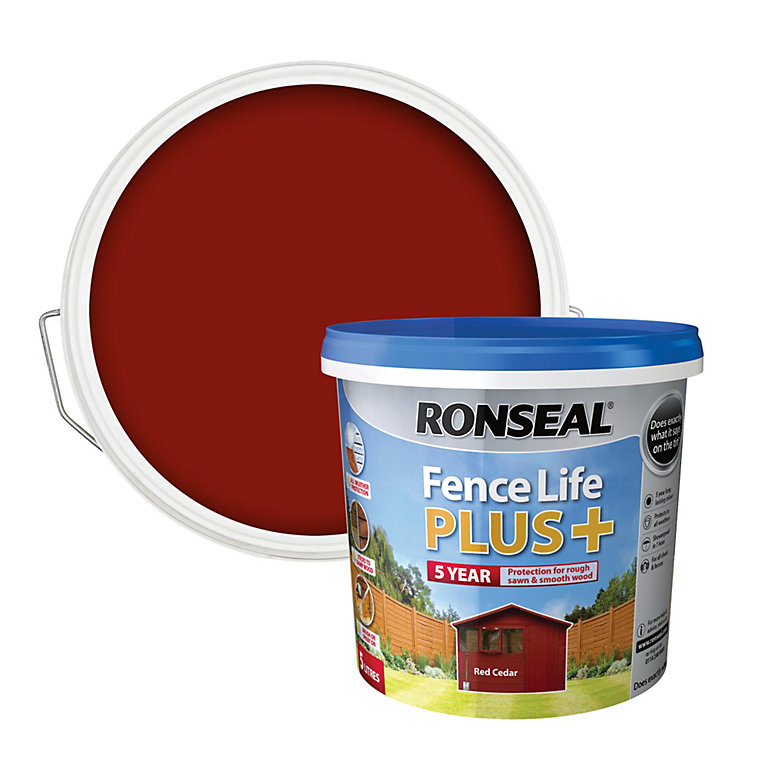 Product image for Ronseal Fence life plus Red cedar Matt Exterior Wood paint, 5L Tub