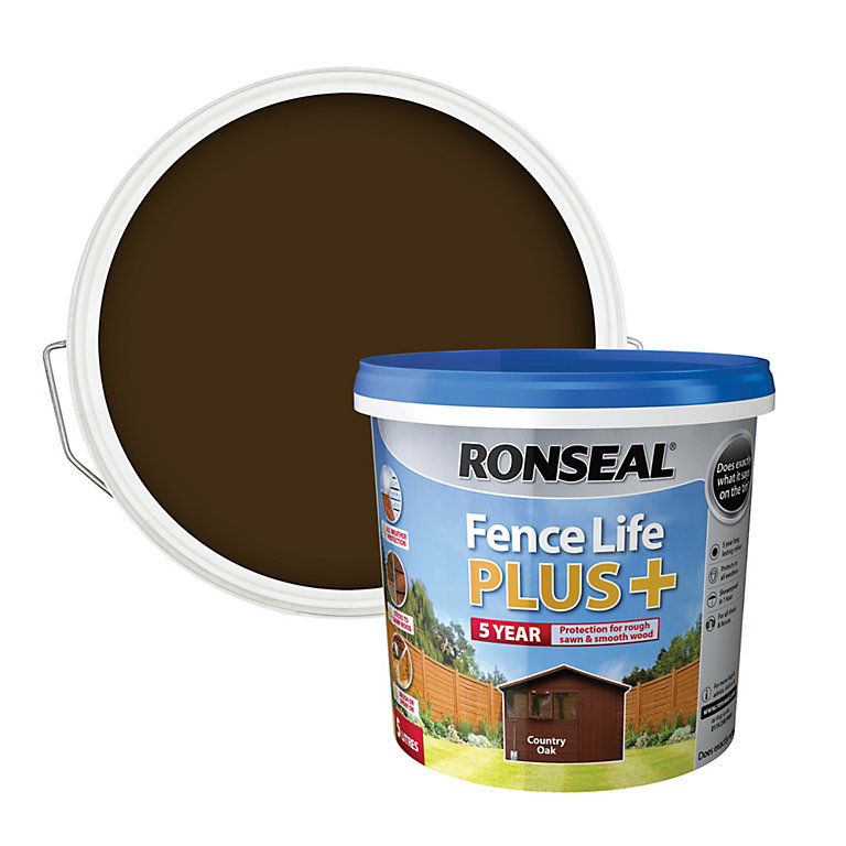 Product image for Ronseal Fence Life Plus Country oak Matt Exterior Wood paint, 5L Tub