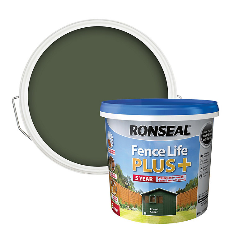 Product image for Ronseal Fence Life Plus Forest green Matt Exterior Wood paint, 5L Tub