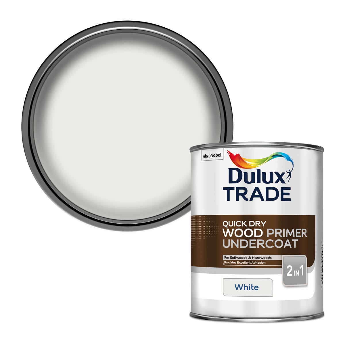 Image of Dulux Trade Quick Dry Wood Primer Undercoat White 1ltr