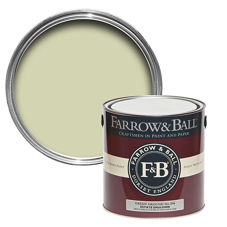 Product image for Farrow & Ball Estate Green ground No.206 Matt Emulsion paint, 2.5L