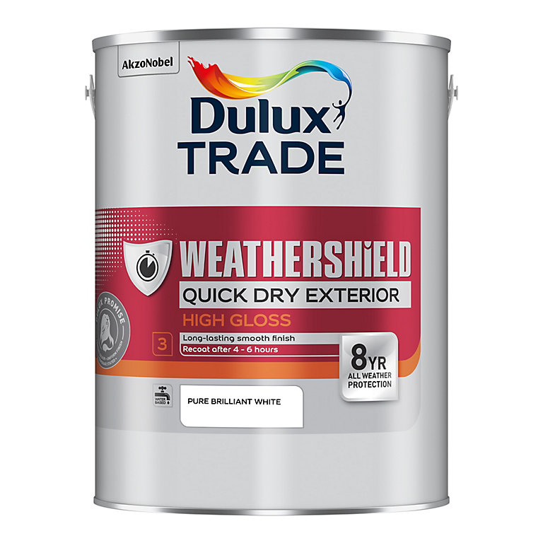 Product image for Dulux Trade Weathershield Quick Drying Gloss Brilliant White 5L