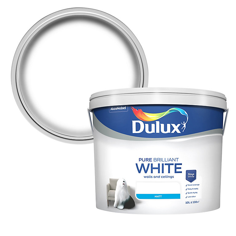 Product image for Dulux Walls & Ceilings Pure Brilliant White Matt Emulsion paint, 10L