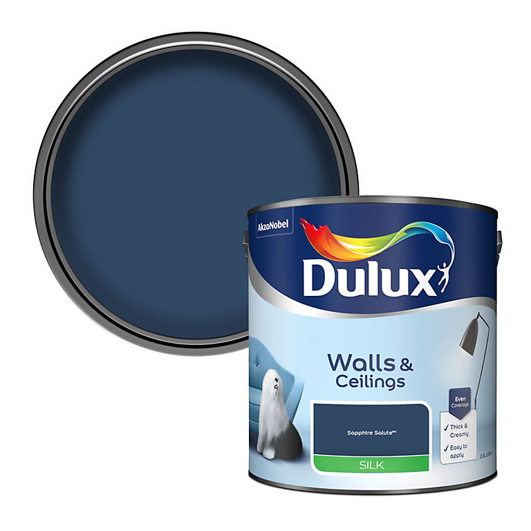 Product image for Dulux Walls & ceilings Sapphire salute Silk Emulsion paint, 2.5L