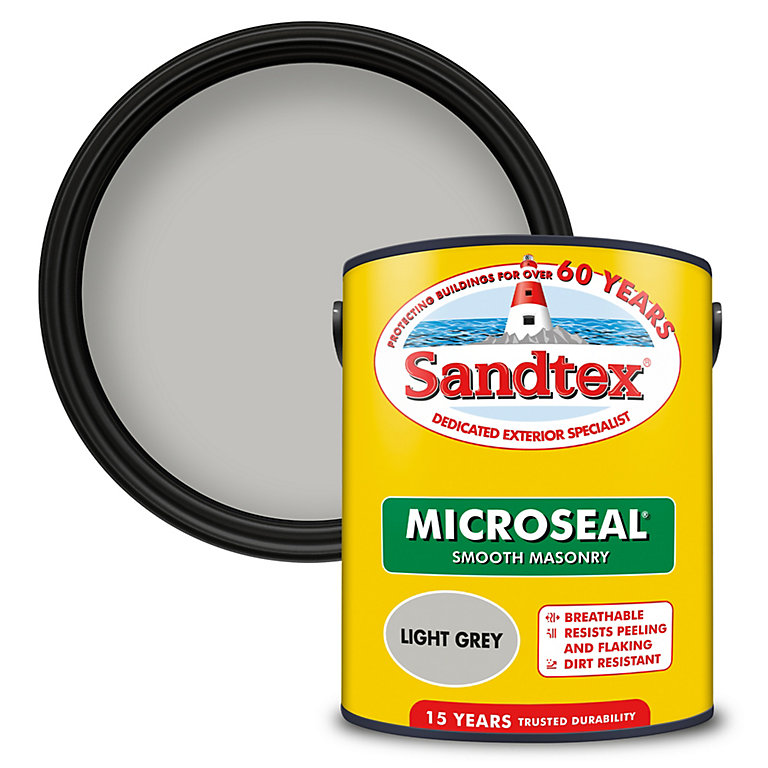 Product image for Sandtex Microseal Light grey Matt Masonry paint, 5L Tub