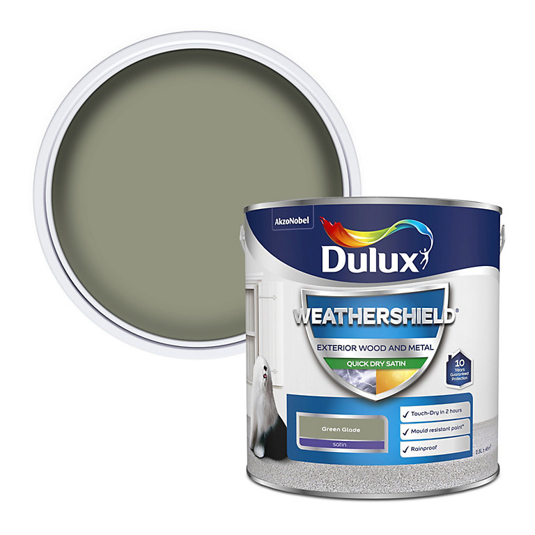 Product image for Dulux Weathershield Green glade Satinwood Exterior Metal & wood paint, 2.5L Tin