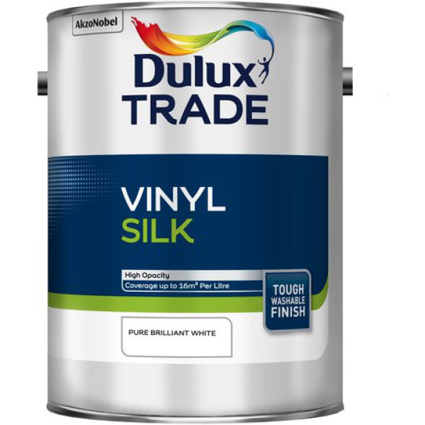 Product image for Dulux Trade Vinyl Silk Paint Pure Brilliant White 5ltr